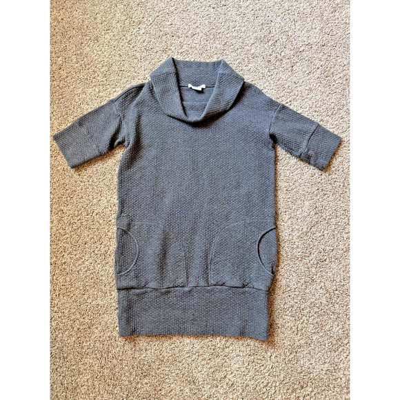 Lacoste Quilted Cowl Neck Minimalist 1/2 Sleeve Sweater Dress Gray Small 36 - Picture 1 of 11